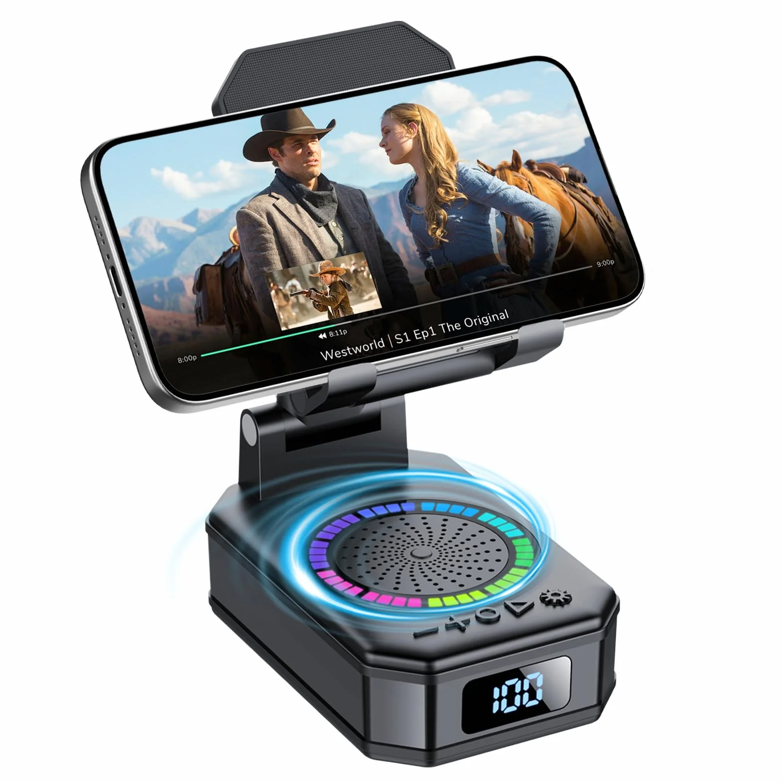Altavoz Bluetooth Pequeño, Altavoz Portátil Bluetooth con Soporte para Móvil, Base Antideslizante, Sonido Envolvente HD, Recargable, Regalo Original para Hombre Mujer, Compatible con iOS y Android
