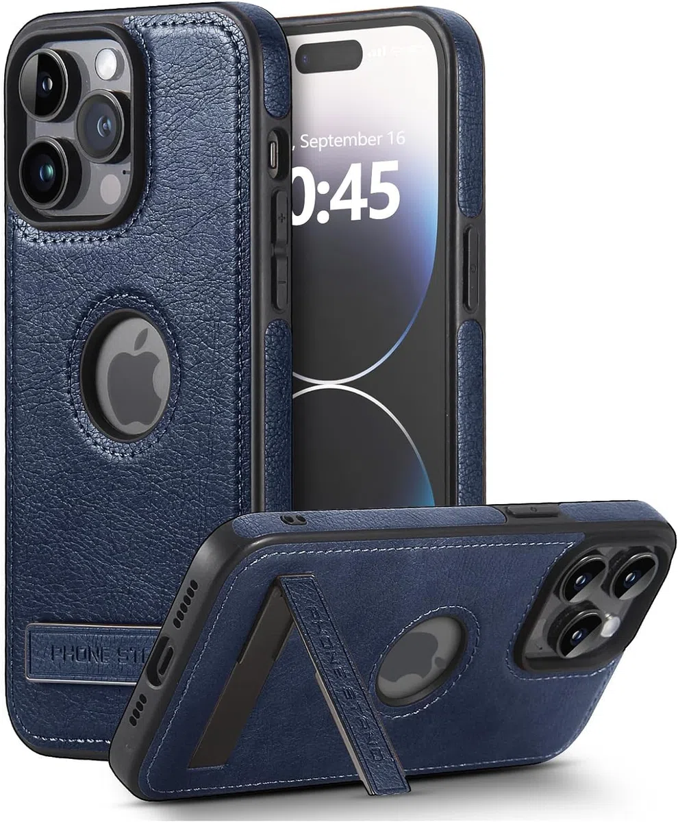 Funda de Cuero para iPhone 14 Pro MAX, Funda Fina de Lujo con Agarre Suave, Protectora Delgada con Soporte a Prueba de Golpes, Compatible con iPhone 14 Pro MAX (Azul, para iPhone 14 Pro MAX)